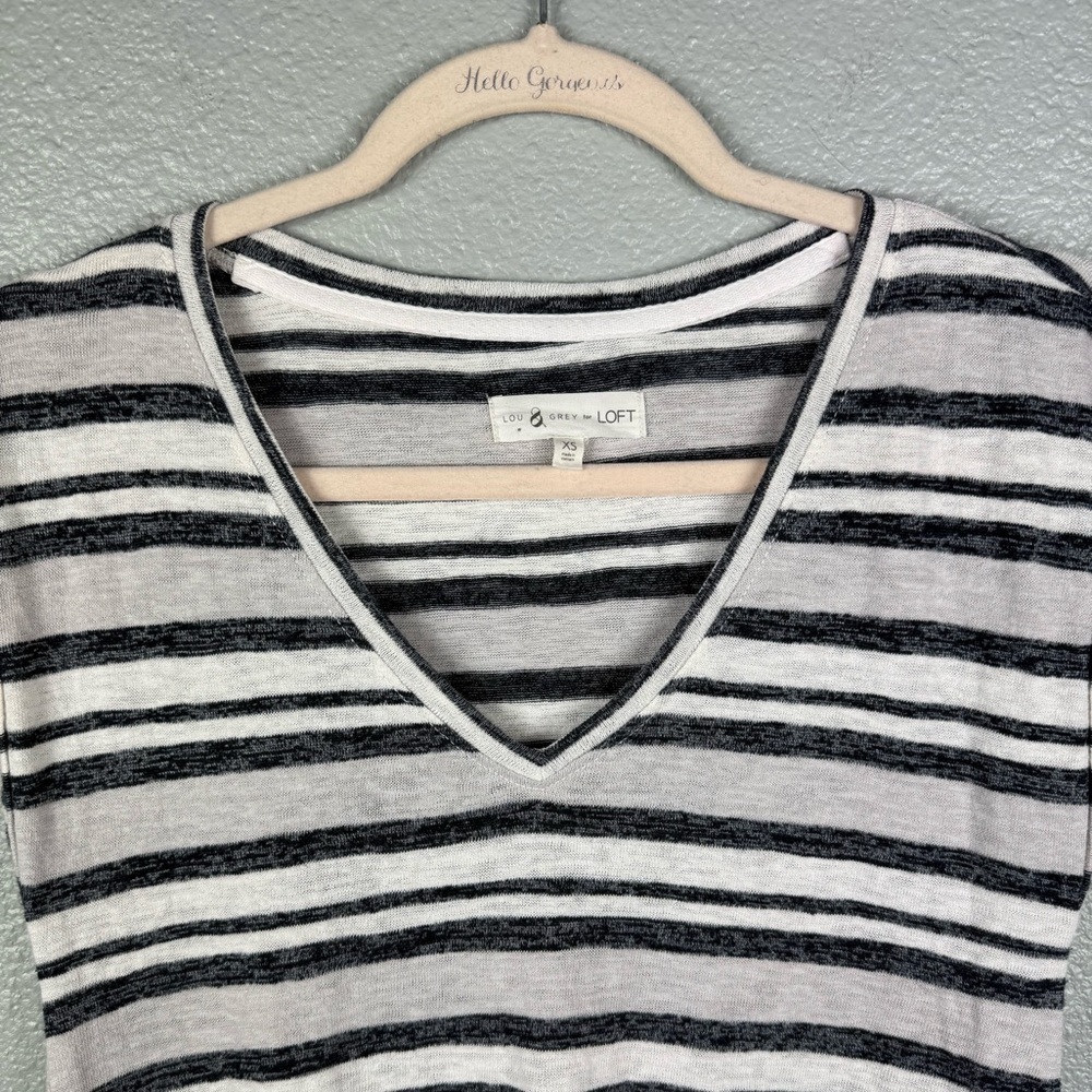 Lou & Grey For Loft V-neck Black White Striped Tee Maxi Dress LightWeight XS - Picture 9 of 11